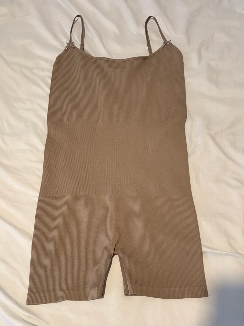 Forever 21 Ribbed Spaghetti-Strap Romper in Taupe